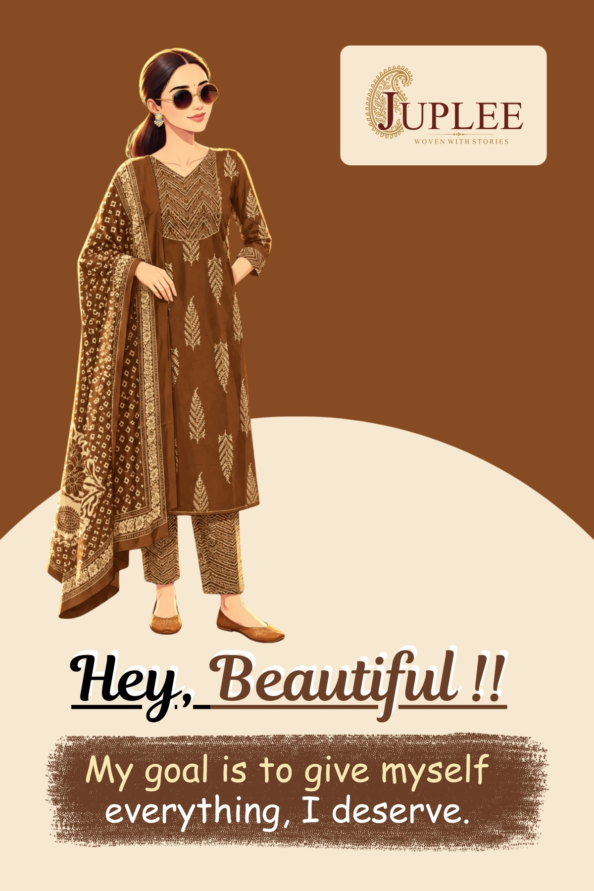 HEER – Brown Printed Straight Suit Set