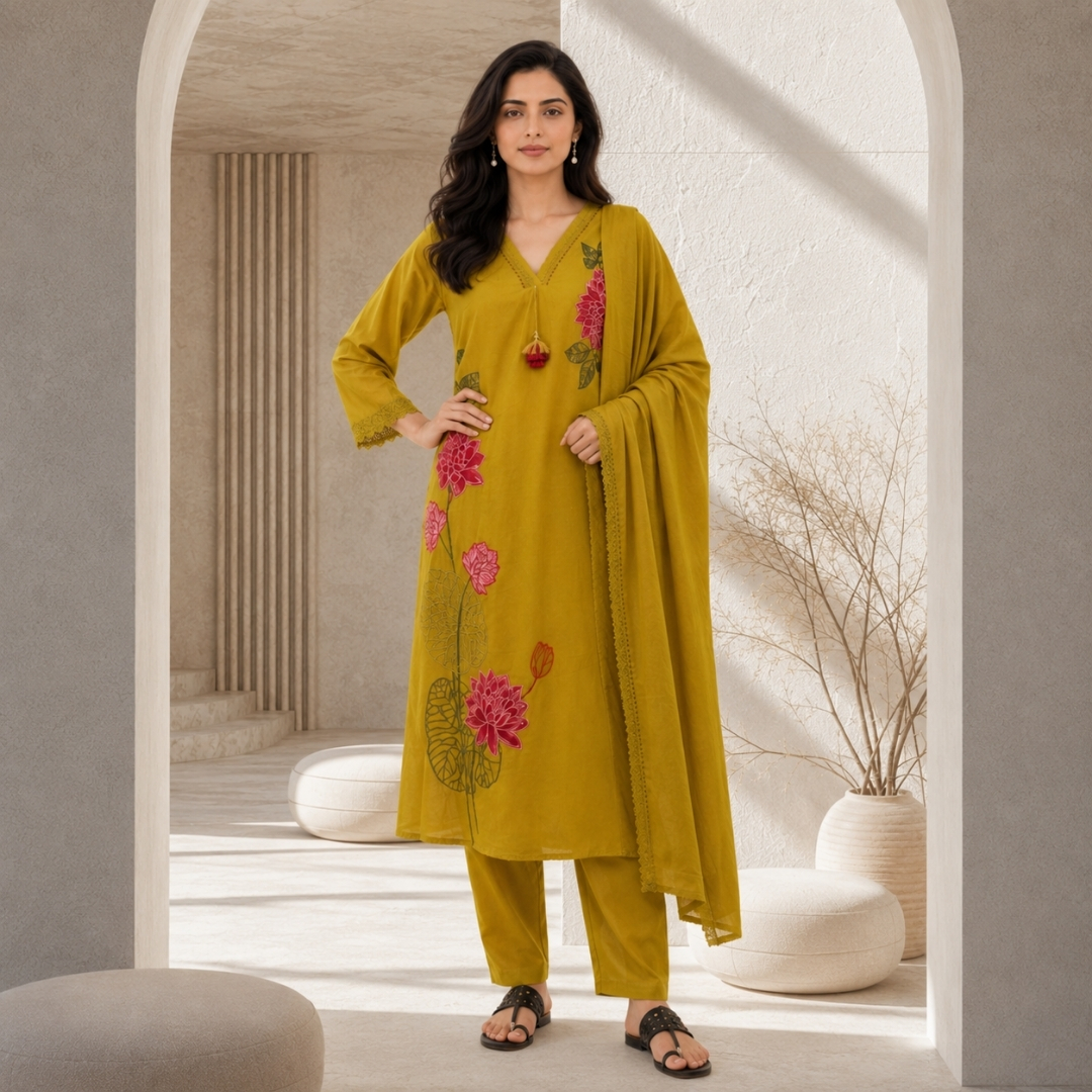 109 PANKHURI – Embroidered A-Line Suit Set - Image 1