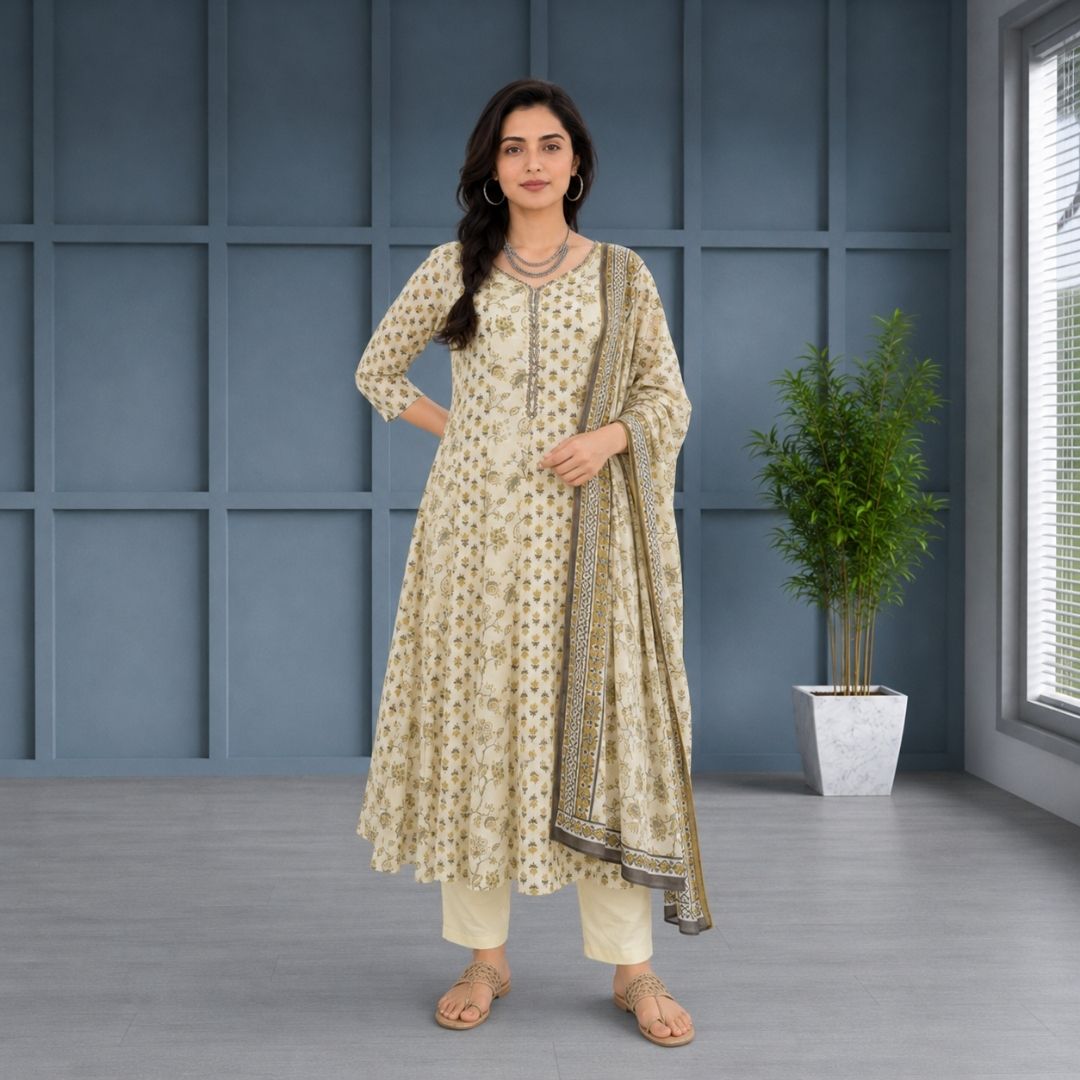 AVNI Ivory Anarkali Suit Set