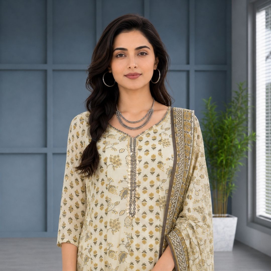 AVNI Ivory Anarkali Suit Set