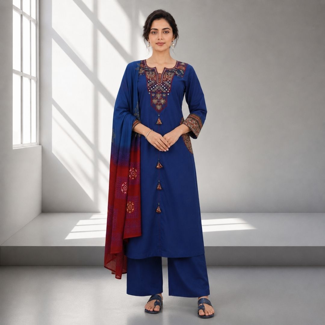 VAANI Royal Blue Straight Suit Set