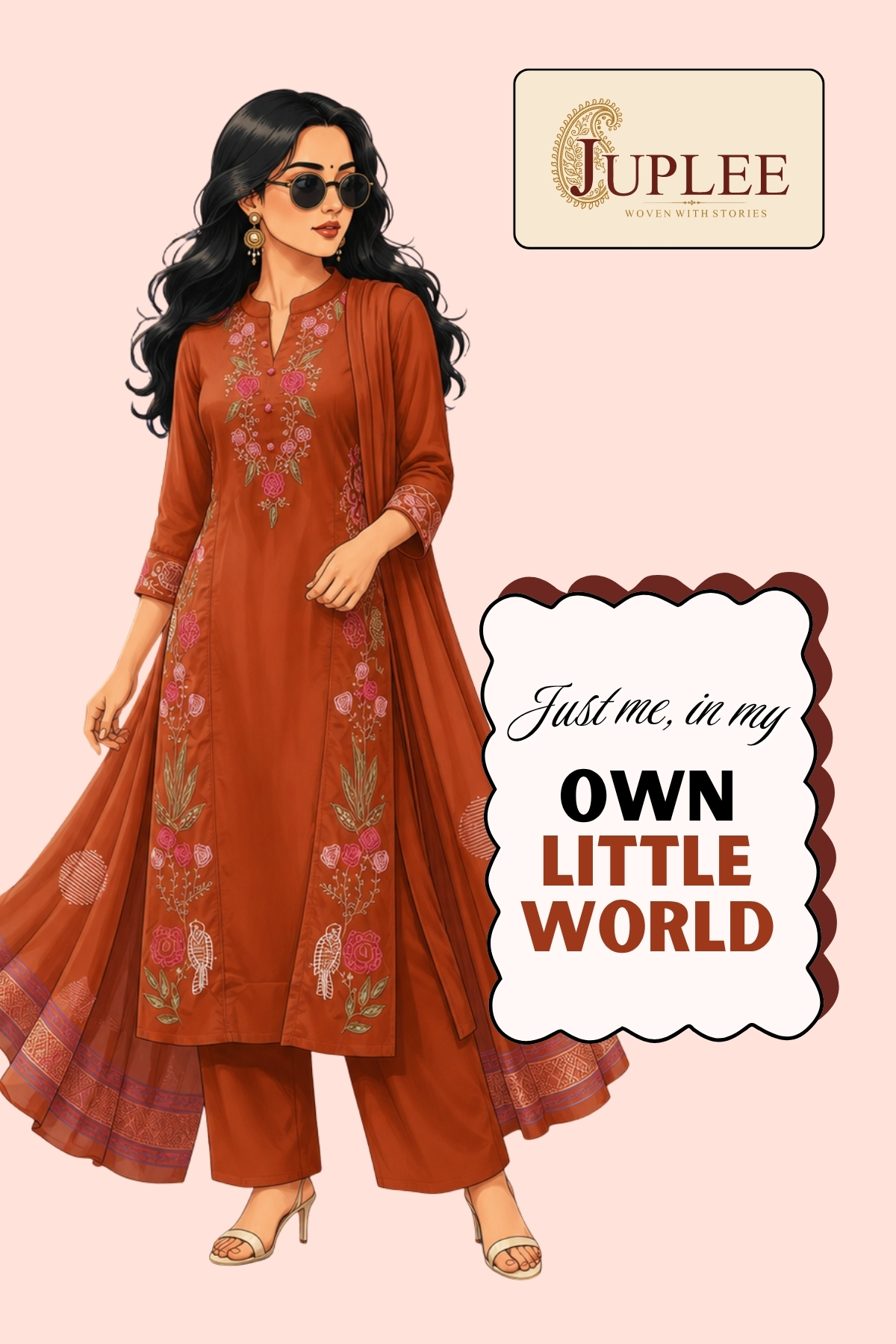 GANGA – Rust Embroidered Straight Suit Set