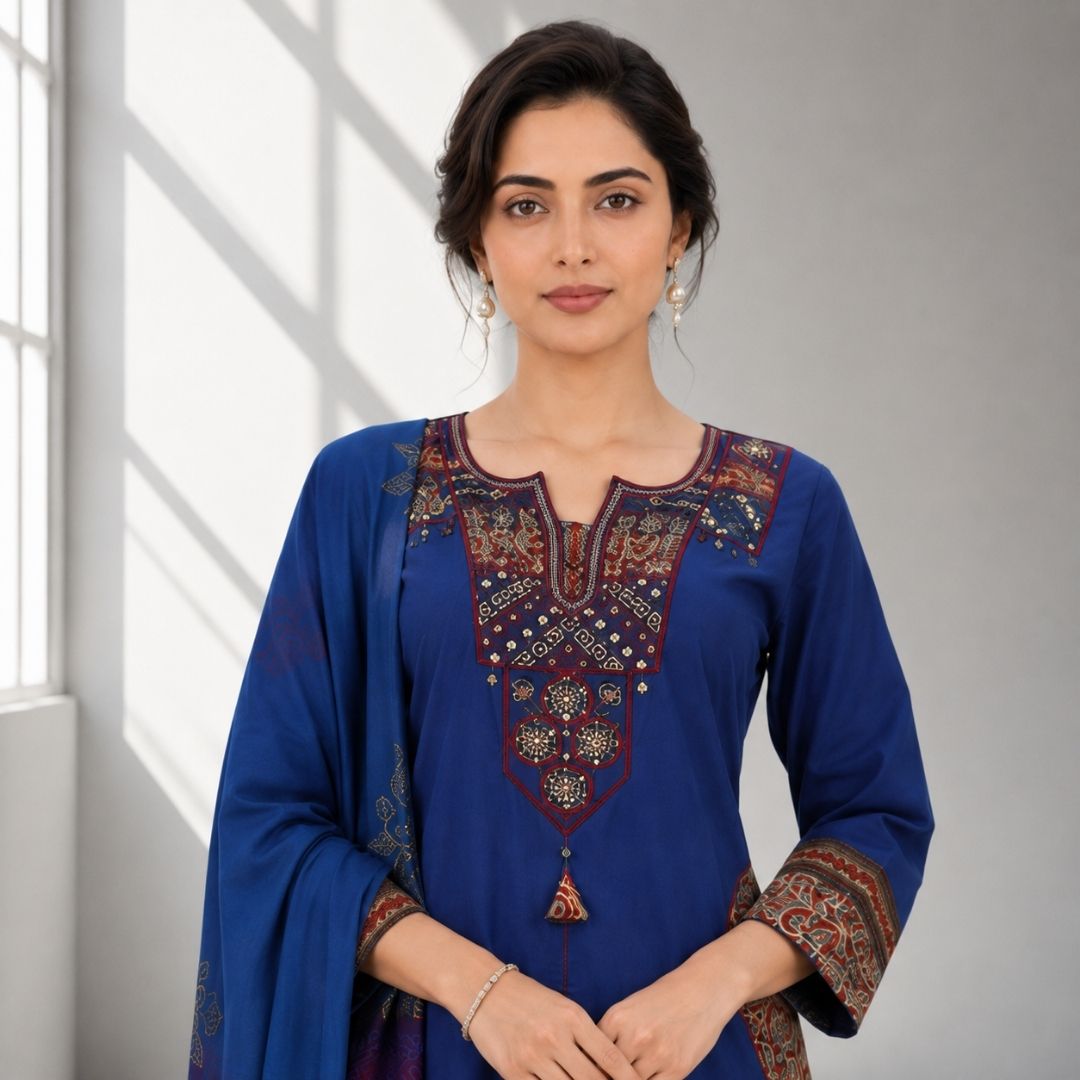VAANI Royal Blue Straight Suit Set