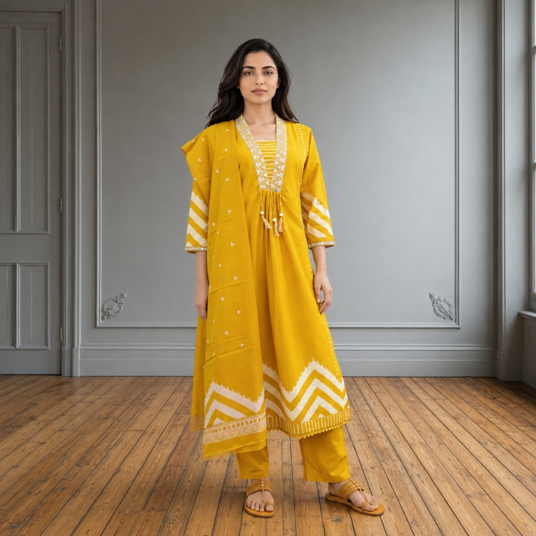 133 SITAARA – Mustard A-Line Suit Set - Image 1