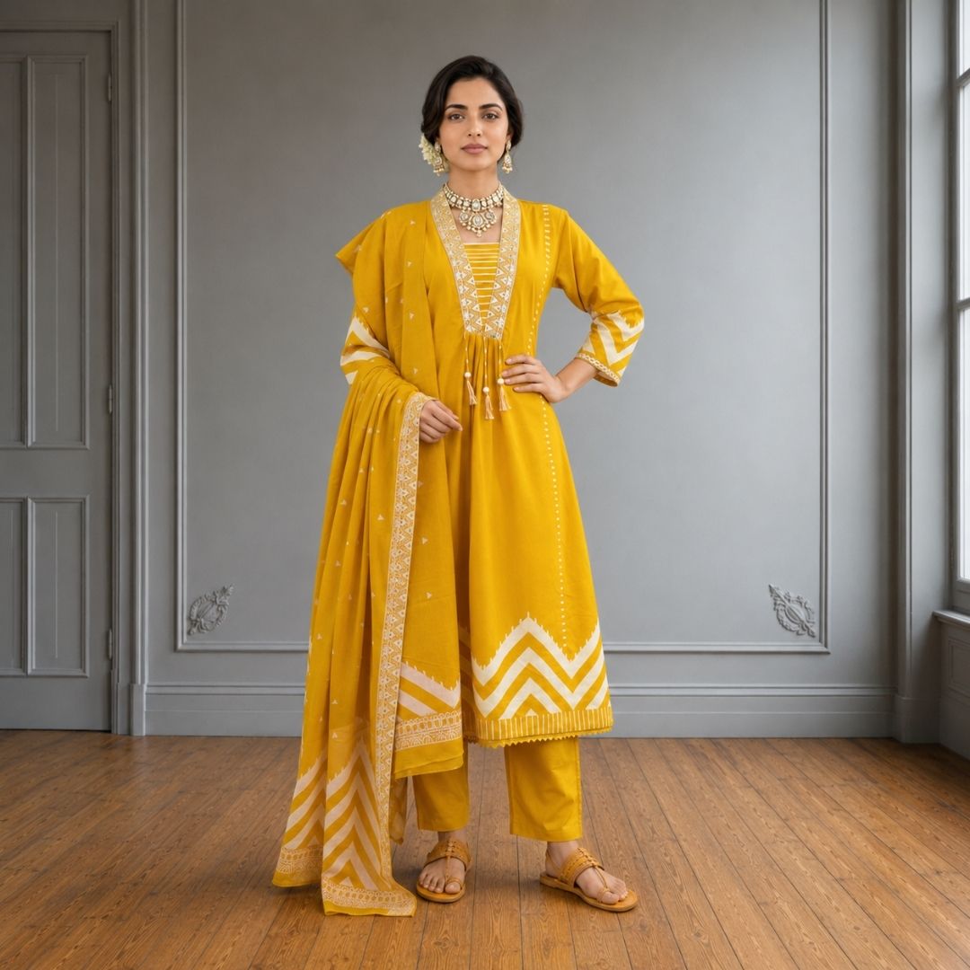 SITAARA Mustard A-Line Suit Set