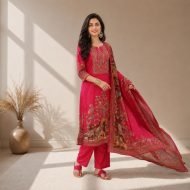 RUBAAB Fuchsia Pink Straight Suit Set