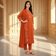 GANGA Rust Embroidered Straight Suit Set