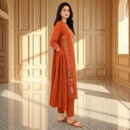 GANGA Rust Embroidered Straight Suit Set