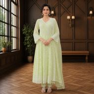 HOOR Pastel Green Embroidered Anarkali Suit Set