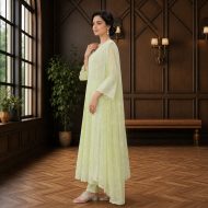 HOOR Pastel Green Embroidered Anarkali Suit Set