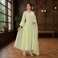 HOOR Pastel Green Embroidered Anarkali Suit Set