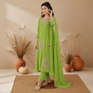 NYRA - Olive Green Embroidered Suit Set - Image 4