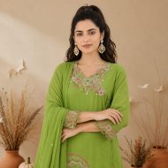 NYRA - Olive Green Embroidered Suit Set - Image 2