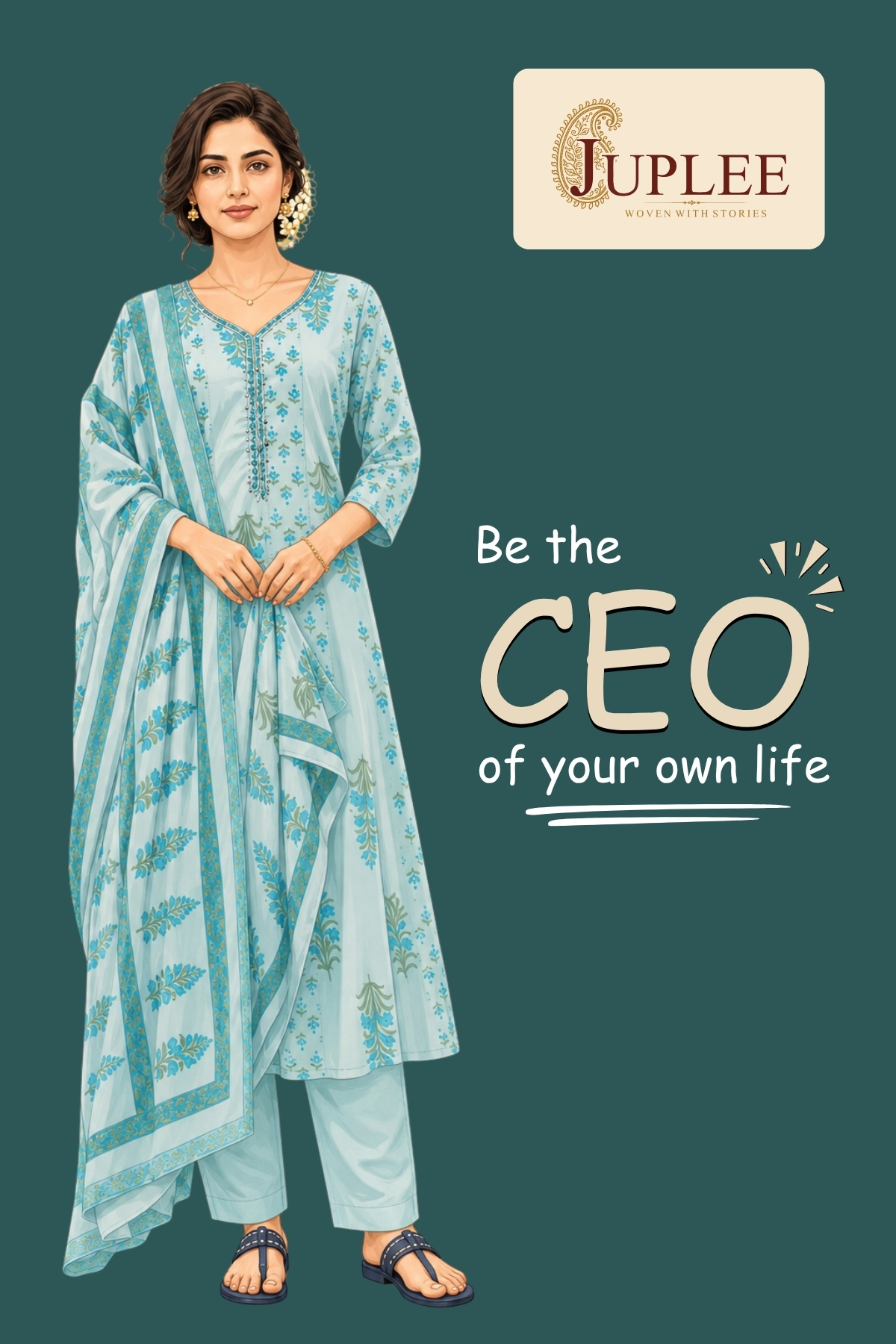 NOOR – Sky Blue Mirror Work Anarkali Suit Set