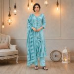 NOOR – Sky Blue Mirror Work Anarkali Suit Set