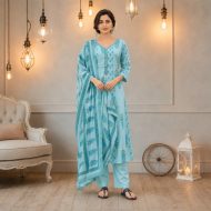 NOOR – Sky Blue Mirror Work Anarkali Suit Set