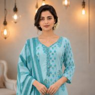 NOOR – Sky Blue Mirror Work Anarkali Suit Set - Image 2