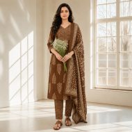 HEER – Brown Printed Straight Suit Set
