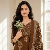 HEER – Brown Printed Straight Suit Set - Image 2