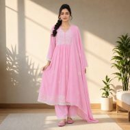 AASHNA – Pink Embroidered Anarkali Suit Set