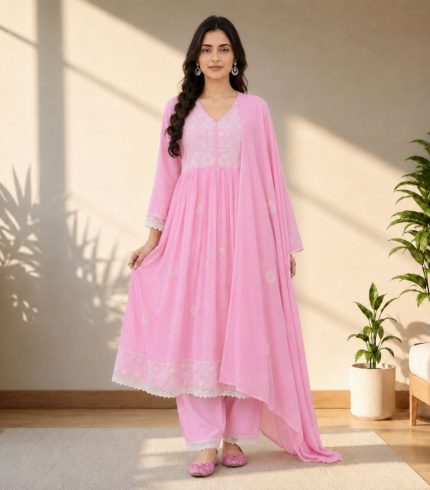 AASHNA Pink Embroidered Anarkali Suit Set