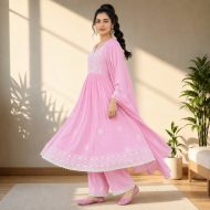 AASHNA – Pink Embroidered Anarkali Suit Set - Image 4