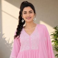 AASHNA – Pink Embroidered Anarkali Suit Set - Image 2