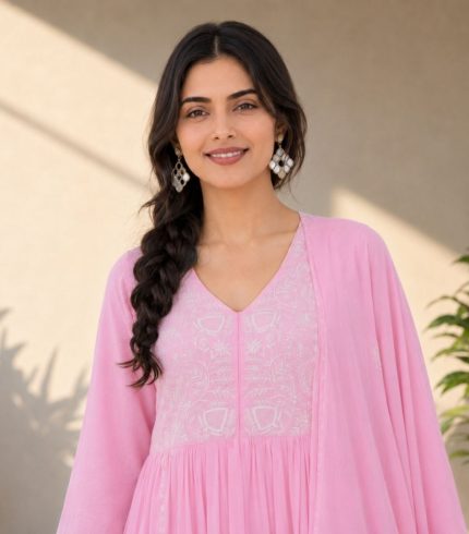 AASHNA Pink Embroidered Anarkali Suit Set