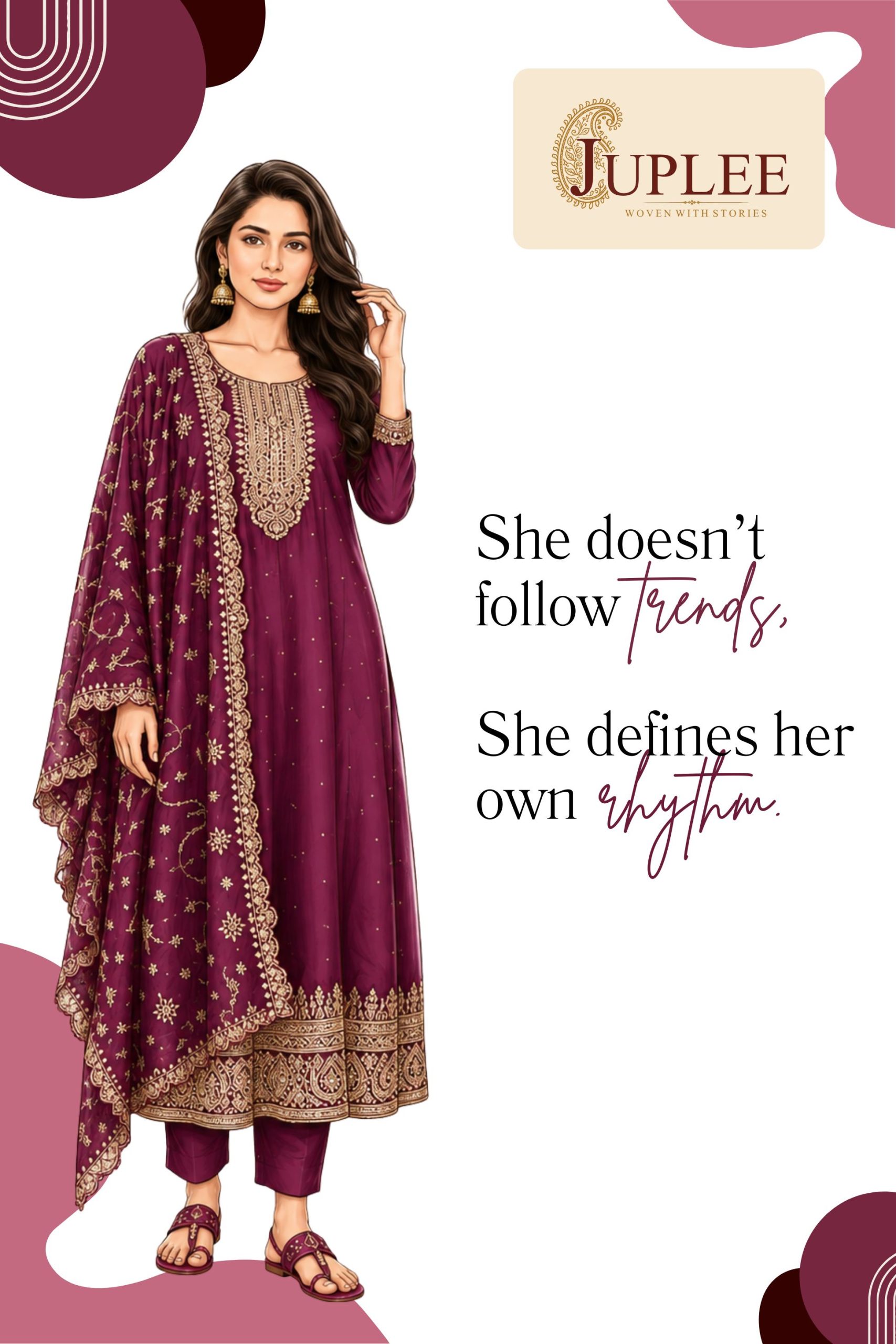 AARVI – Wine Anarkali Suit Set
