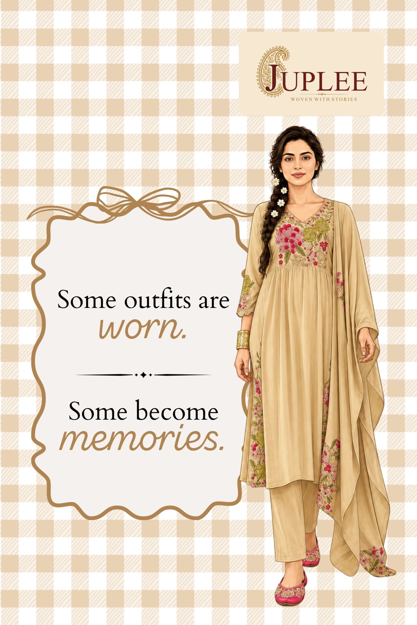 VEDIKA - Beige Anarkali Suit Set