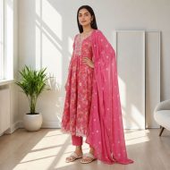 BUNAVAT - Pink Anarkali Suit Set