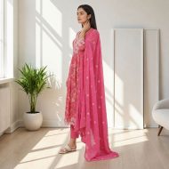 BUNAVAT - Pink Anarkali Suit Set