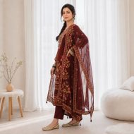SHANVIKA - Maroon Crepe Suit Set