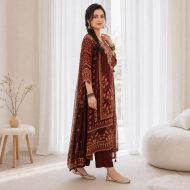 SHANVIKA - Maroon Crepe Suit Set