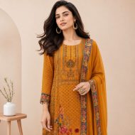 AAROHI - Mustard Crepe A-Line Suit Set