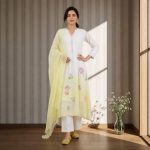 TAIRA Lemon Yellow Anarkali Suit Set with floral embroidery and matching dupatta