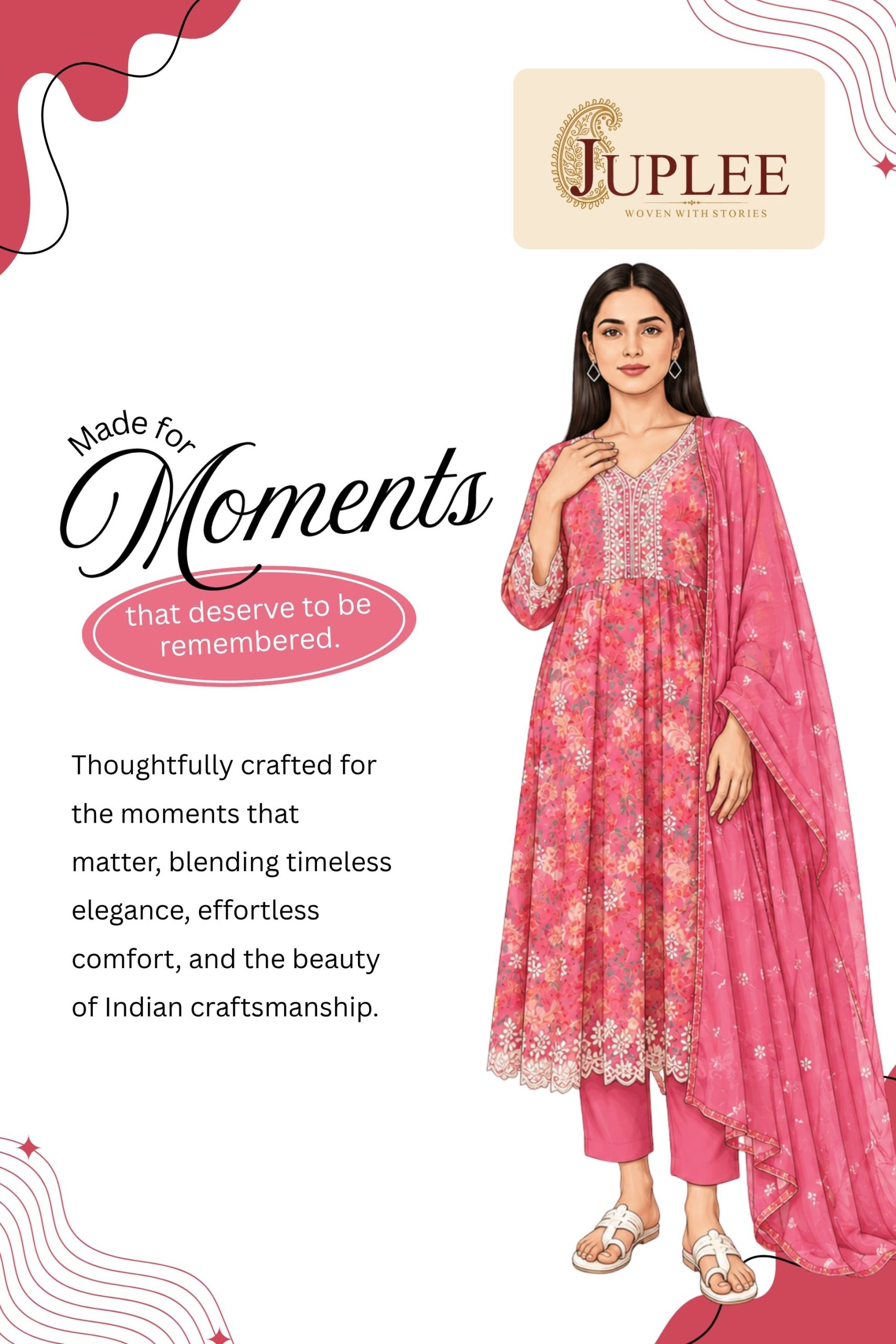 BUNAVAT - Pink Anarkali Suit Set