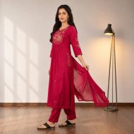 PALLAVI - Pink A-Line Suit Set - Image 3