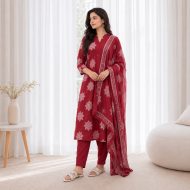 PAYAL - Red Straight Suit Set - Image 3