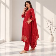 Trishna - Maroon Red Embroidered Cotton Suit Set - Image 5