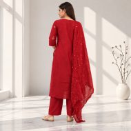 Trishna - Maroon Red Embroidered Cotton Suit Set - Image 3