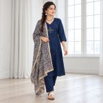 Anmol - Navy Blue Khadi Cotton Suit Set