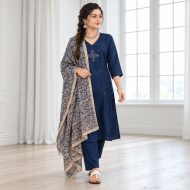 Anmol - Navy Blue Khadi Cotton Suit Set