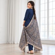 Anmol - Navy Blue Khadi Cotton Suit Set - Image 4