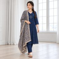 Anmol - Navy Blue Khadi Cotton Suit Set - Image 3