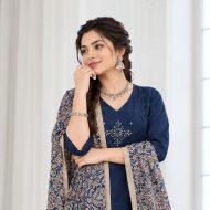 Anmol - Navy Blue Khadi Cotton Suit Set - Image 2