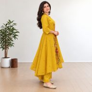 Rimjhim - Mustard Yellow A-Line Cotton Suit Set - Image 3