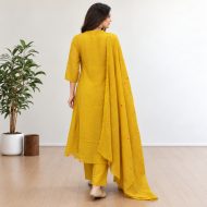 Rimjhim - Mustard Yellow A-Line Cotton Suit Set - Image 5