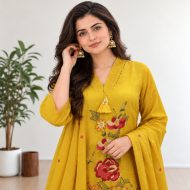 Rimjhim - Mustard Yellow A-Line Cotton Suit Set - Image 2