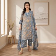 Muskaan - Blue Pure Cotton Embroidered Suit Set